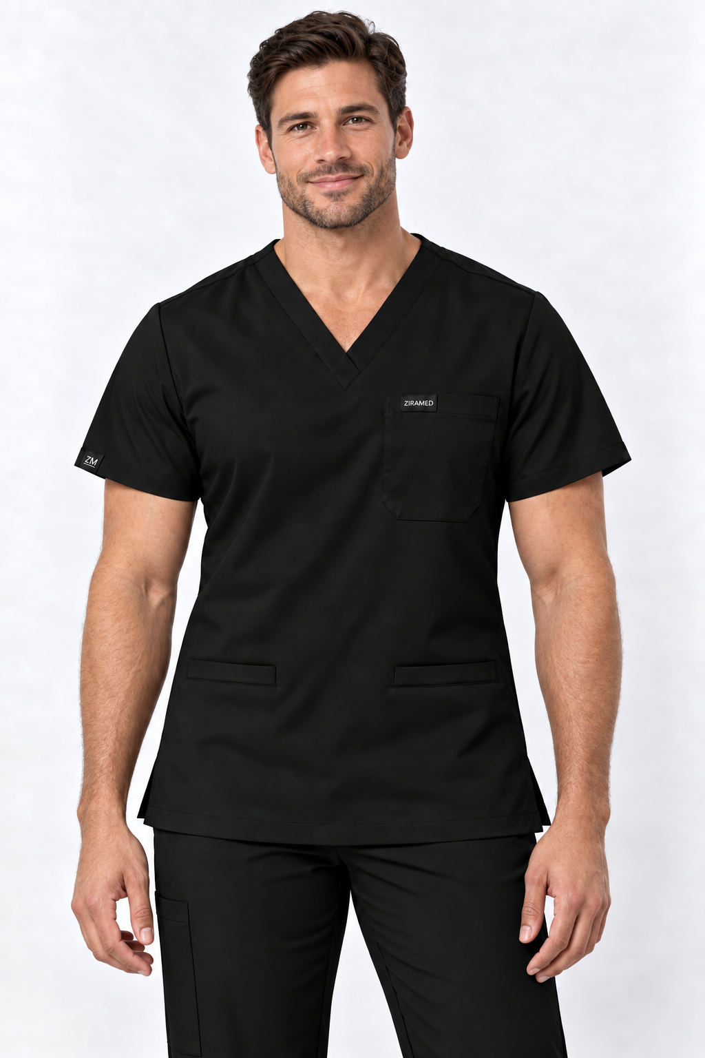 ZIRAMED Men’s 3 Pocket V-Neck Scrub Top