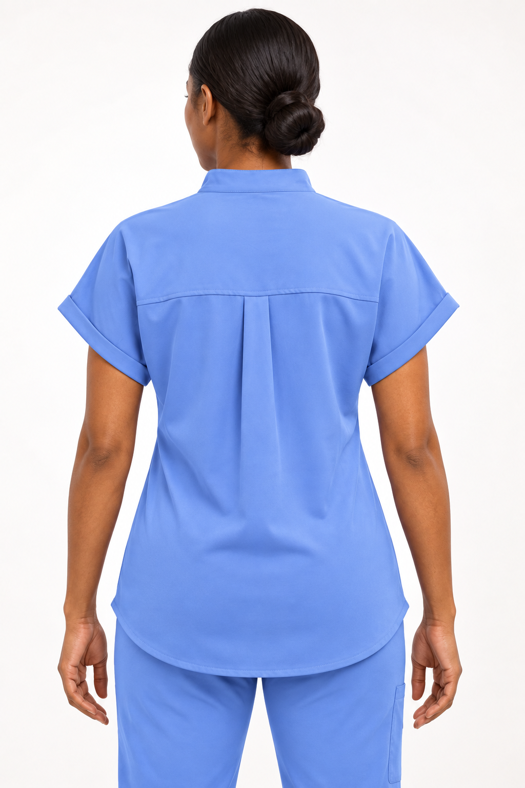 ZIRAMED  women's Mandarin Collar Scrub Top-Ceil Blue