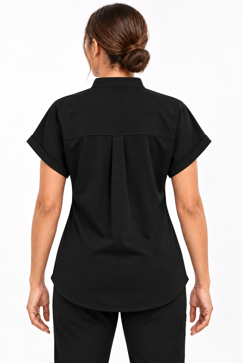 ZIRAMED Women's Mandarin Collar Scrub Top-Jet Black